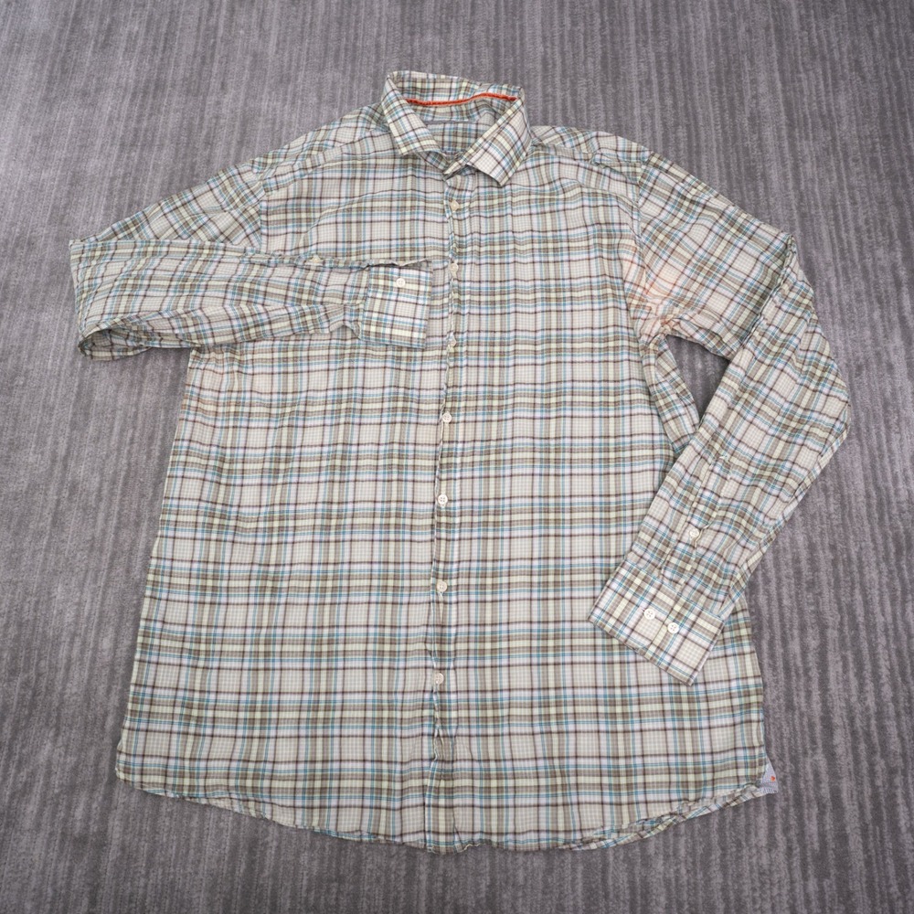 Scott James Button Down Shirt Mens XL Multicolor Cotton Blend Plaid Long Sleeve